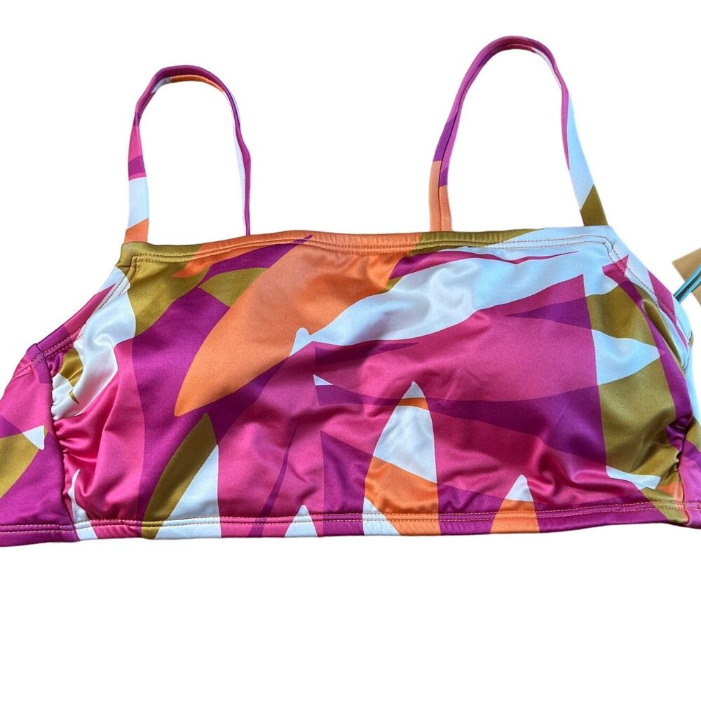 Kona Sol Women's Pink and Orange Abstract Print Bikini Top - Size Medium - NWT